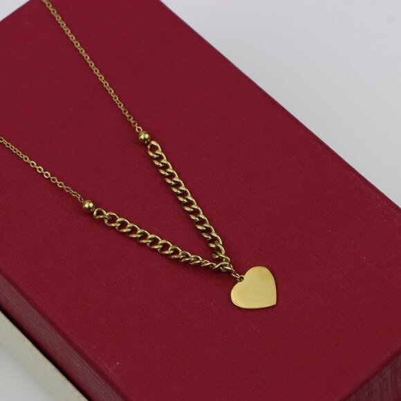 Elegant Heart Charm Yellow Necklace with Dual Chain Accent, XPNL0378 - Picture 7 of 15